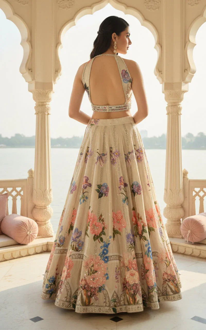 Embellished Blouse With Embellished Printed Lehenga