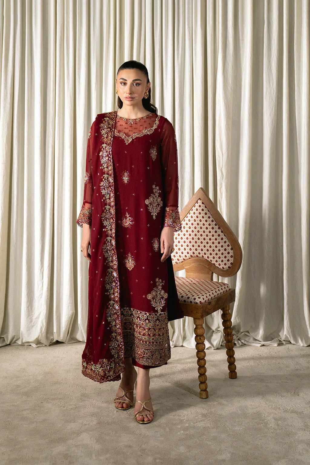 Neeshay | Ready to Wear Chiffon | RTW-CHFN-05 Red - Aqsa Fabrics