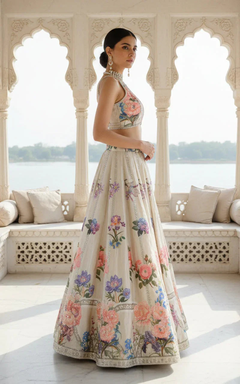 Embellished Blouse With Embellished Printed Lehenga