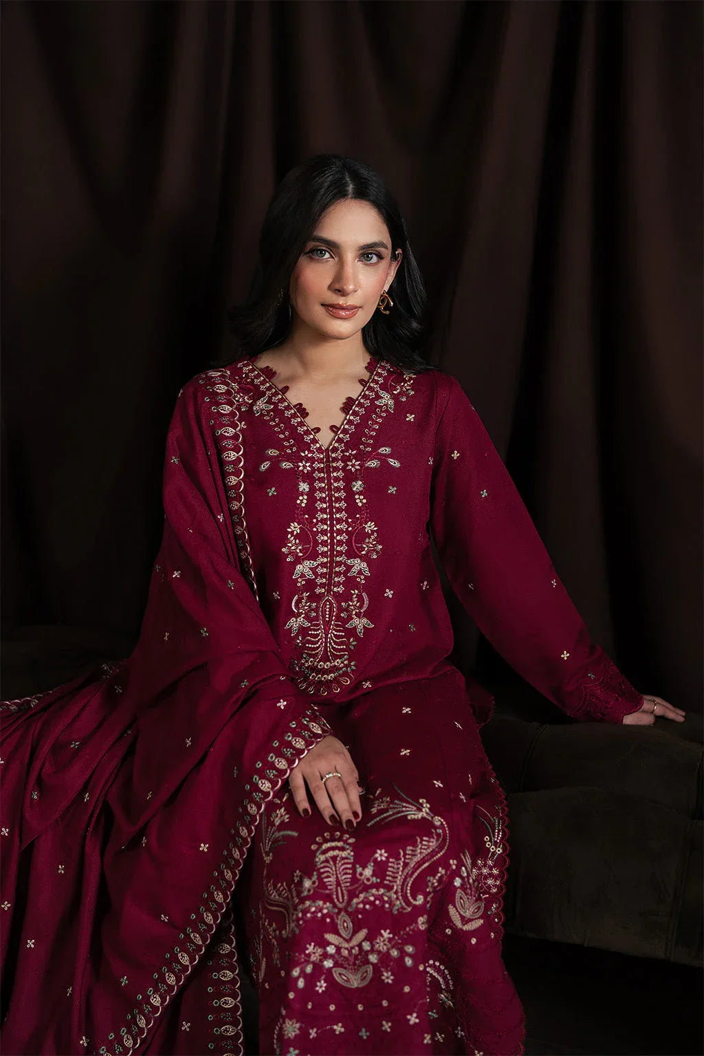 Neeshay | Winter Reverie | Merlot - Aqsa Fabrics