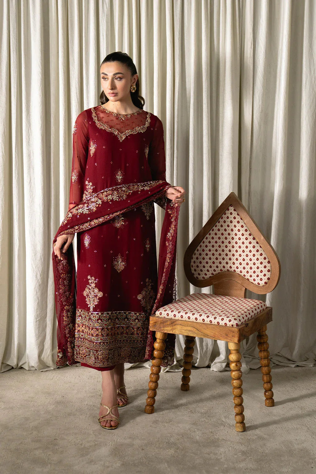 Neeshay | Ready to Wear Chiffon | RTW-CHFN-05 Red - Aqsa Fabrics