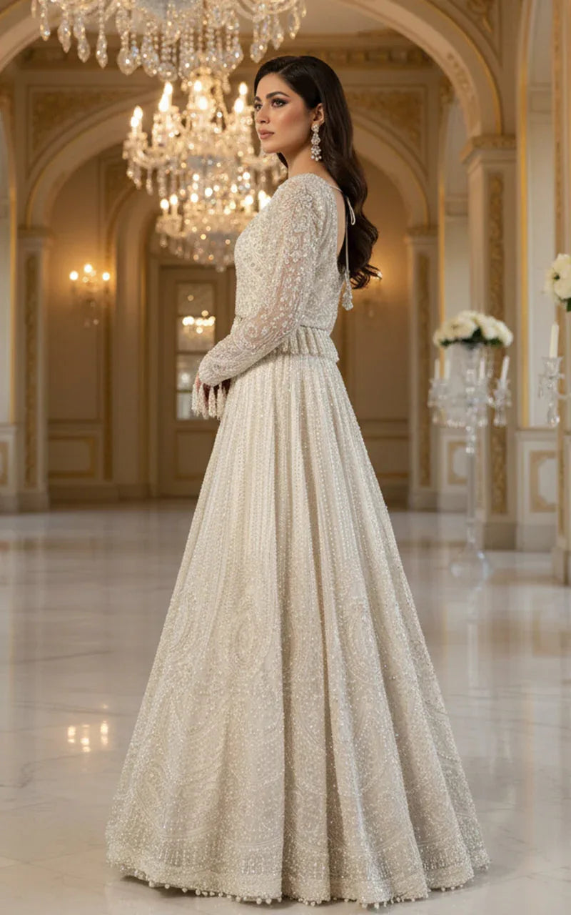 Net Embroidered Blouse and Lehenga