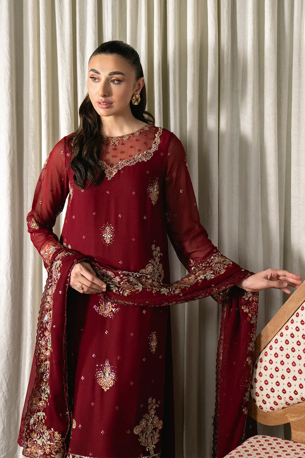Neeshay | Ready to Wear Chiffon | RTW-CHFN-05 Red - Aqsa Fabrics