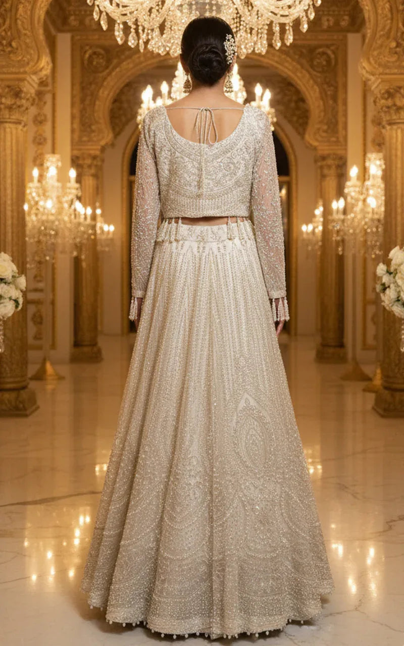 Net Embroidered Blouse and Lehenga