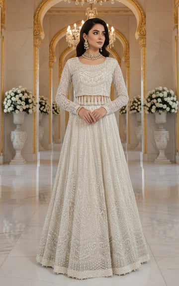 Net Embroidered Blouse and Lehenga