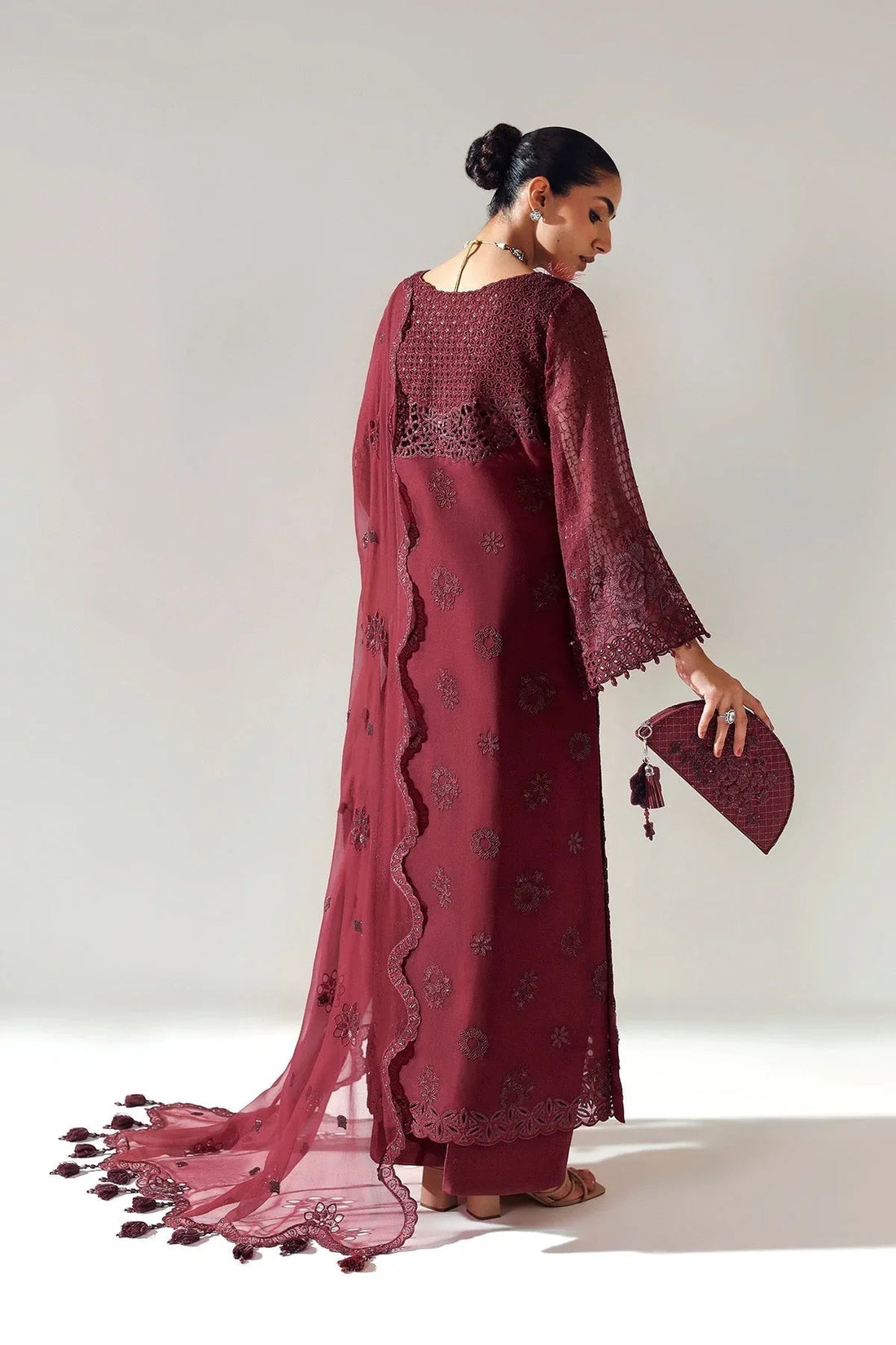 Alizeh | Aymal Luxury Bamber Chiffon | RIKA MAROON - Aqsa Fabrics