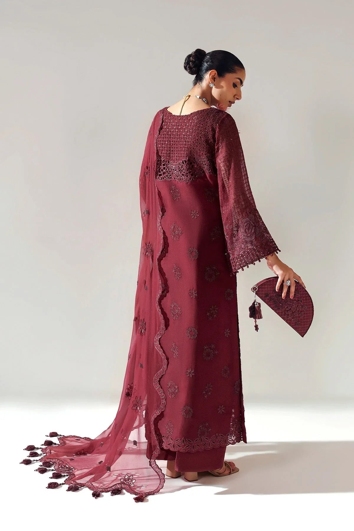 Alizeh | Aymal Luxury Bamber Chiffon | RIKA MAROON - Aqsa Fabrics