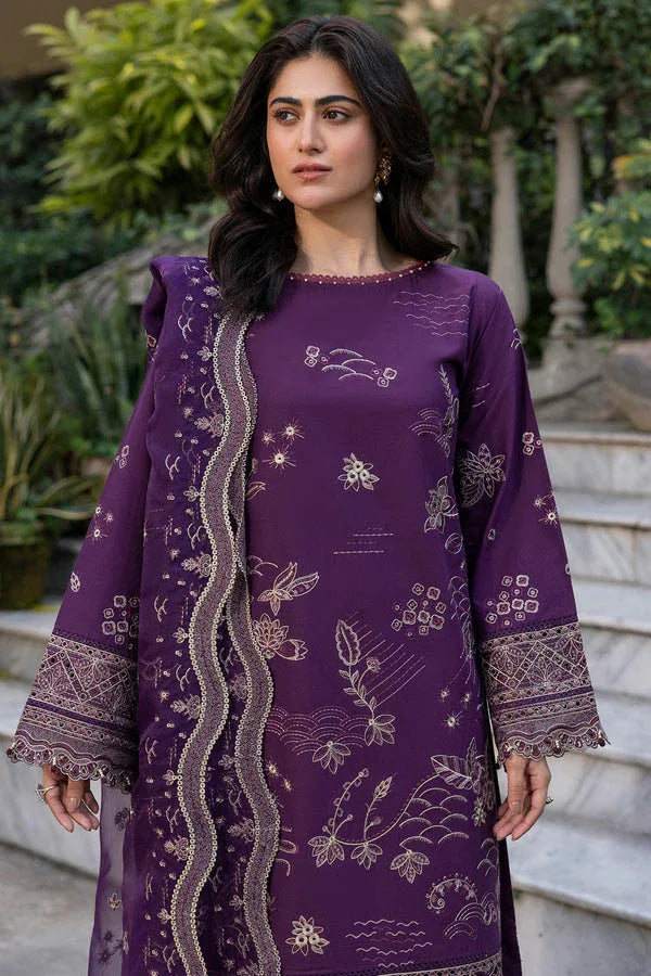 Farasha | Summer Weaves Embroidered Lawn | Raven Plum - Aqsa Fabrics