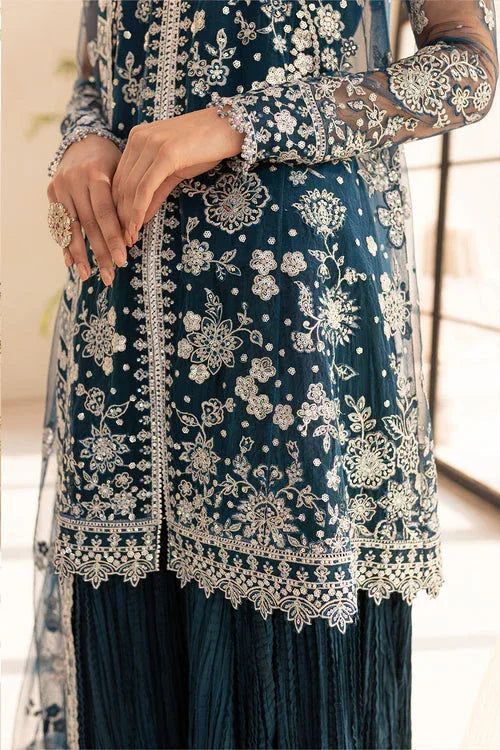 Farasha | Lu Zella Premium Formals 25 | Teal Drizzle - Aqsa Fabrics