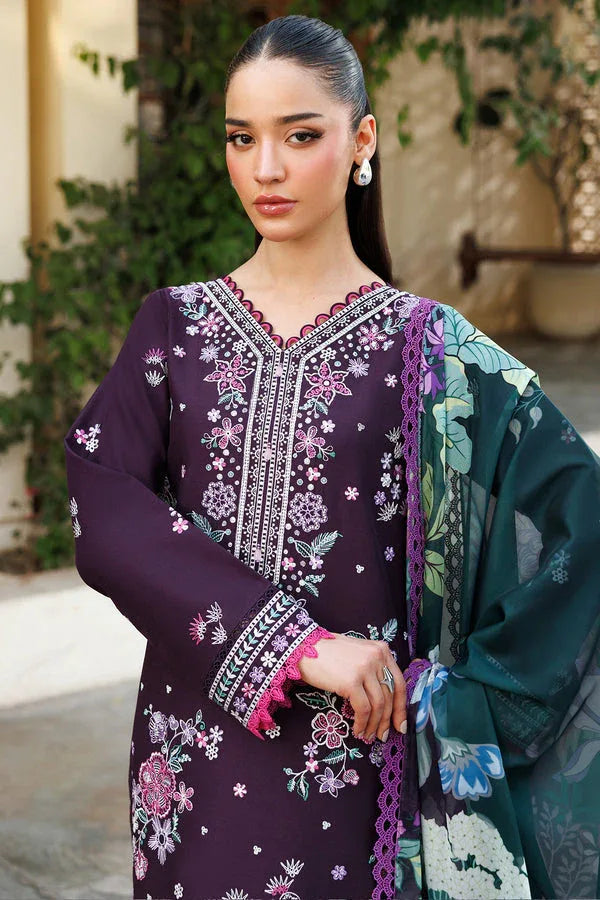 Farasha | Summer Weaves Embroidered Lawn | Plum Allure - Aqsa Fabrics