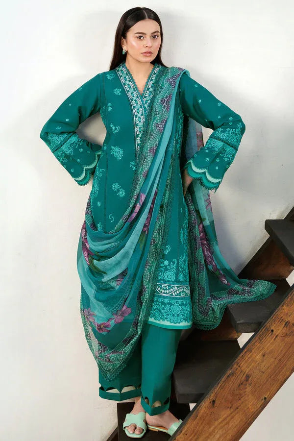 Farasha | Summer Weaves Embroidered Lawn | Dewy Teal - Aqsa Fabrics