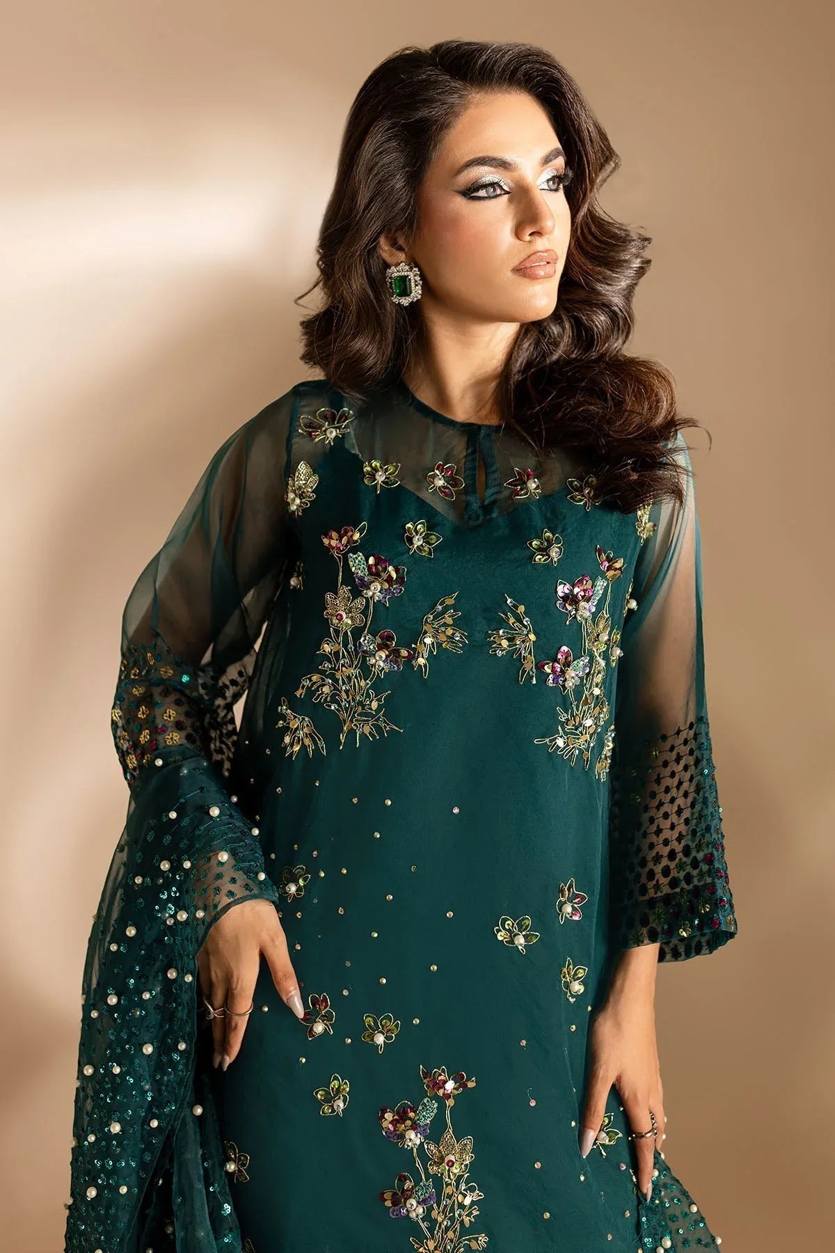 Nureh | Tiny Twinkles | TW-01 TEAL DREAM - Aqsa Fabrics