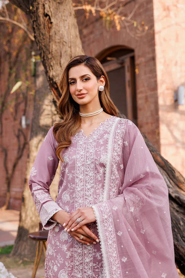 Farasha | Dastoor Embroidered Lawn SS24 | DAINTY LILAC - Aqsa Fabrics