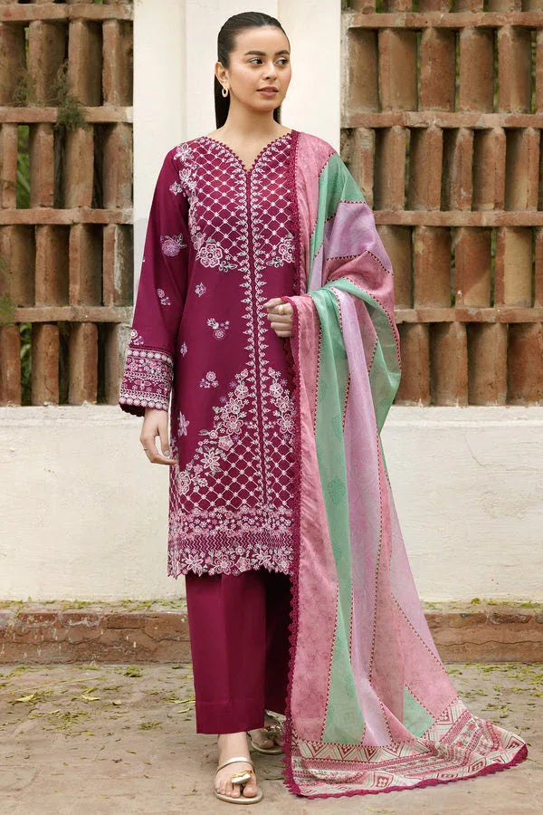Farasha | Summer Weaves Embroidered Lawn | Satin Ruby - Aqsa Fabrics