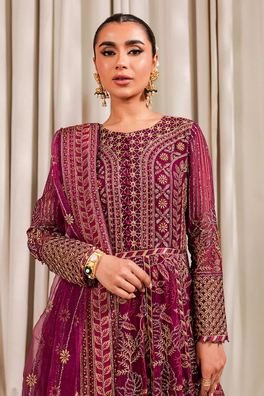 Nureh | Luxury Collection | Crimson - Aqsa Fabrics