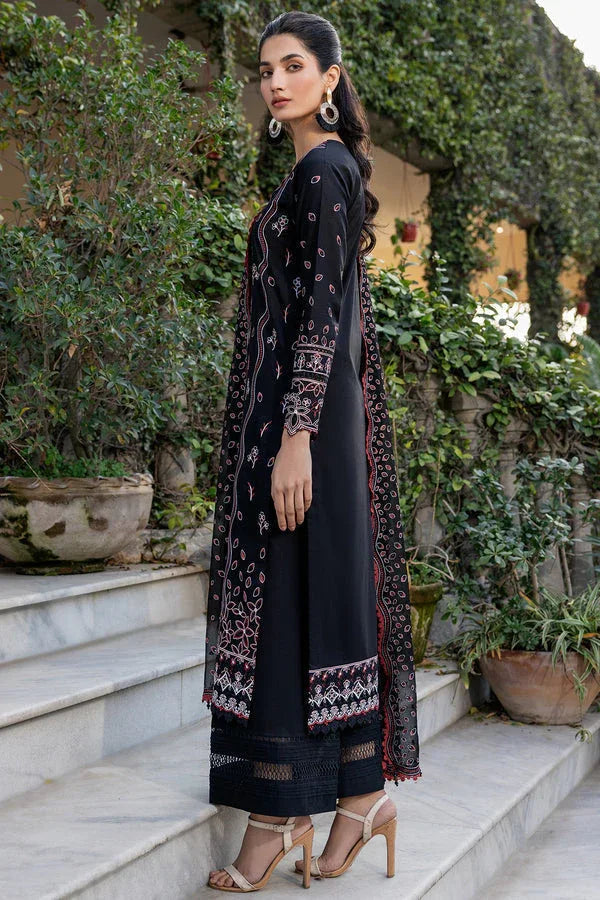 Farasha | Summer Weaves Embroidered Lawn | Black Rose - Aqsa Fabrics