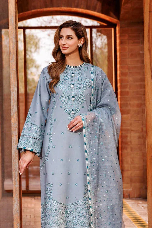 Farasha | Dastoor Embroidered Lawn SS24 | BERYL GREY - Aqsa Fabrics