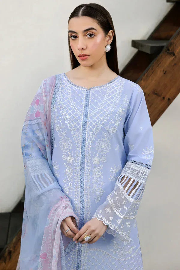 Farasha | Summer Weaves Embroidered Lawn | Serene Blue - Aqsa Fabrics