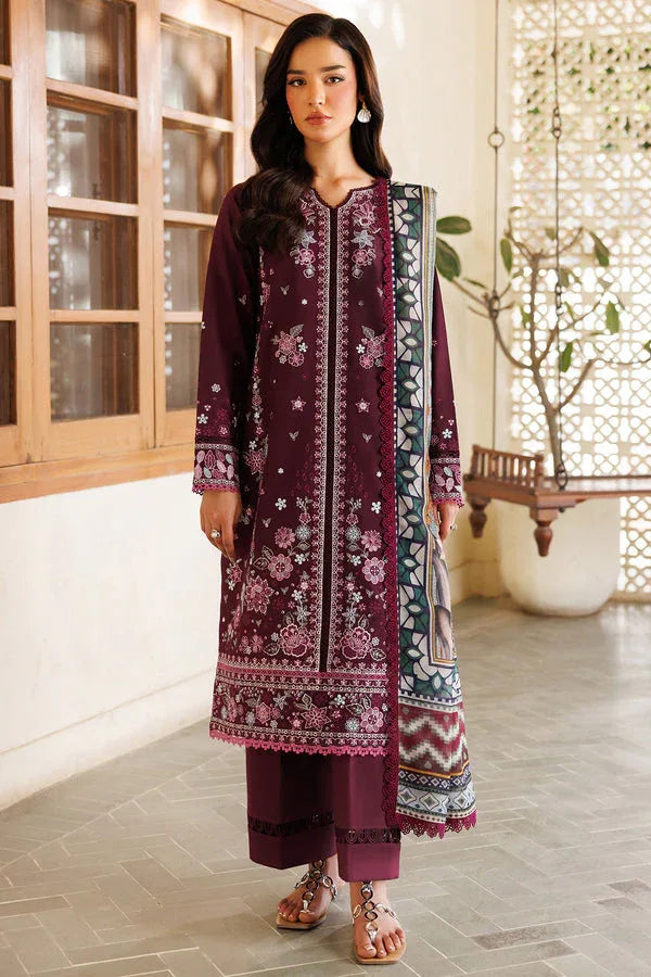 Farasha | Summer Weaves Embroidered Lawn | Burgandy Rush - Aqsa Fabrics