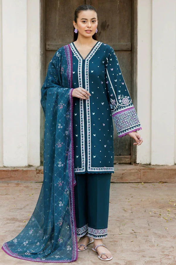 Farasha | Summer Weaves Embroidered Lawn | Blue Allure - Aqsa Fabrics