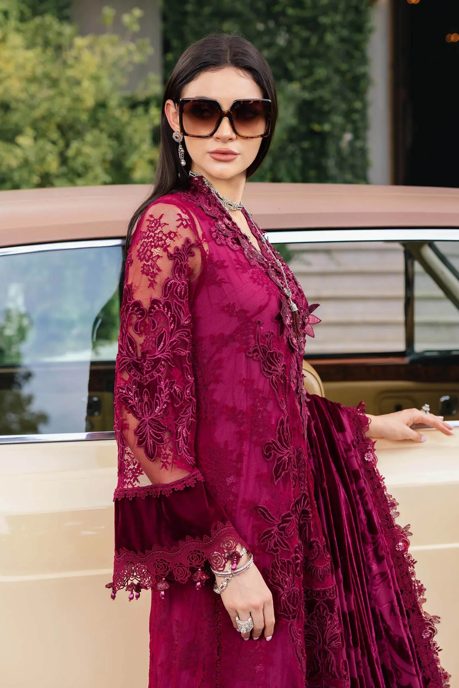 3 Piece Embroidered Chantilly Suit - Aqsa Fabrics