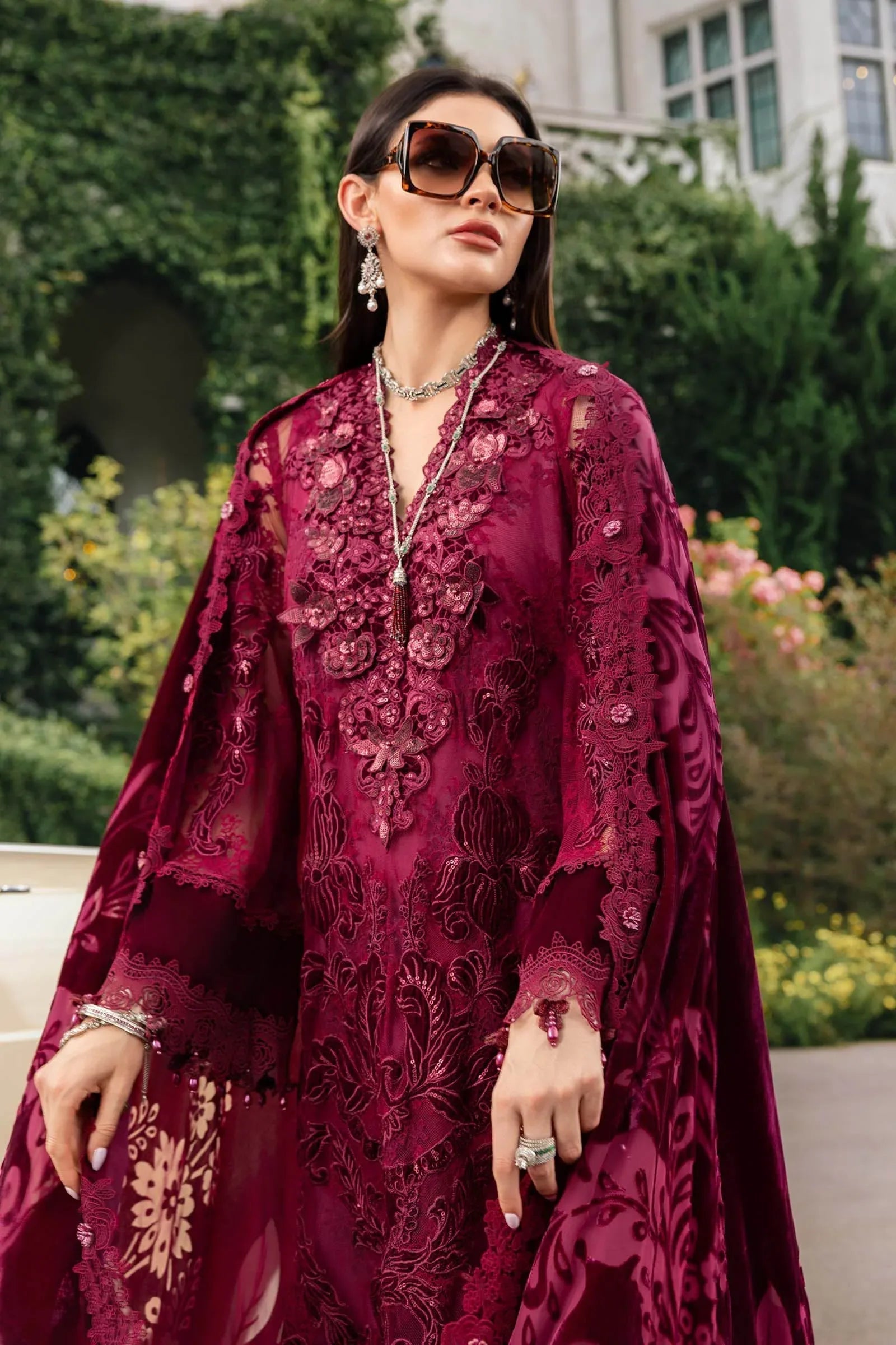 3 Piece Embroidered Chantilly Suit - Aqsa Fabrics