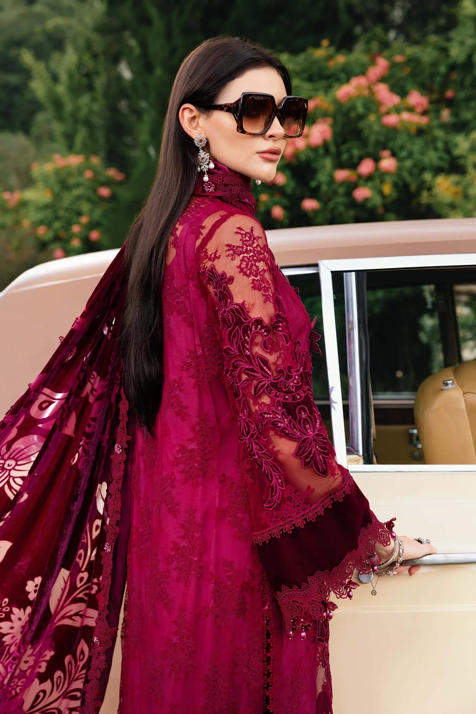 3 Piece Embroidered Chantilly Suit - Aqsa Fabrics