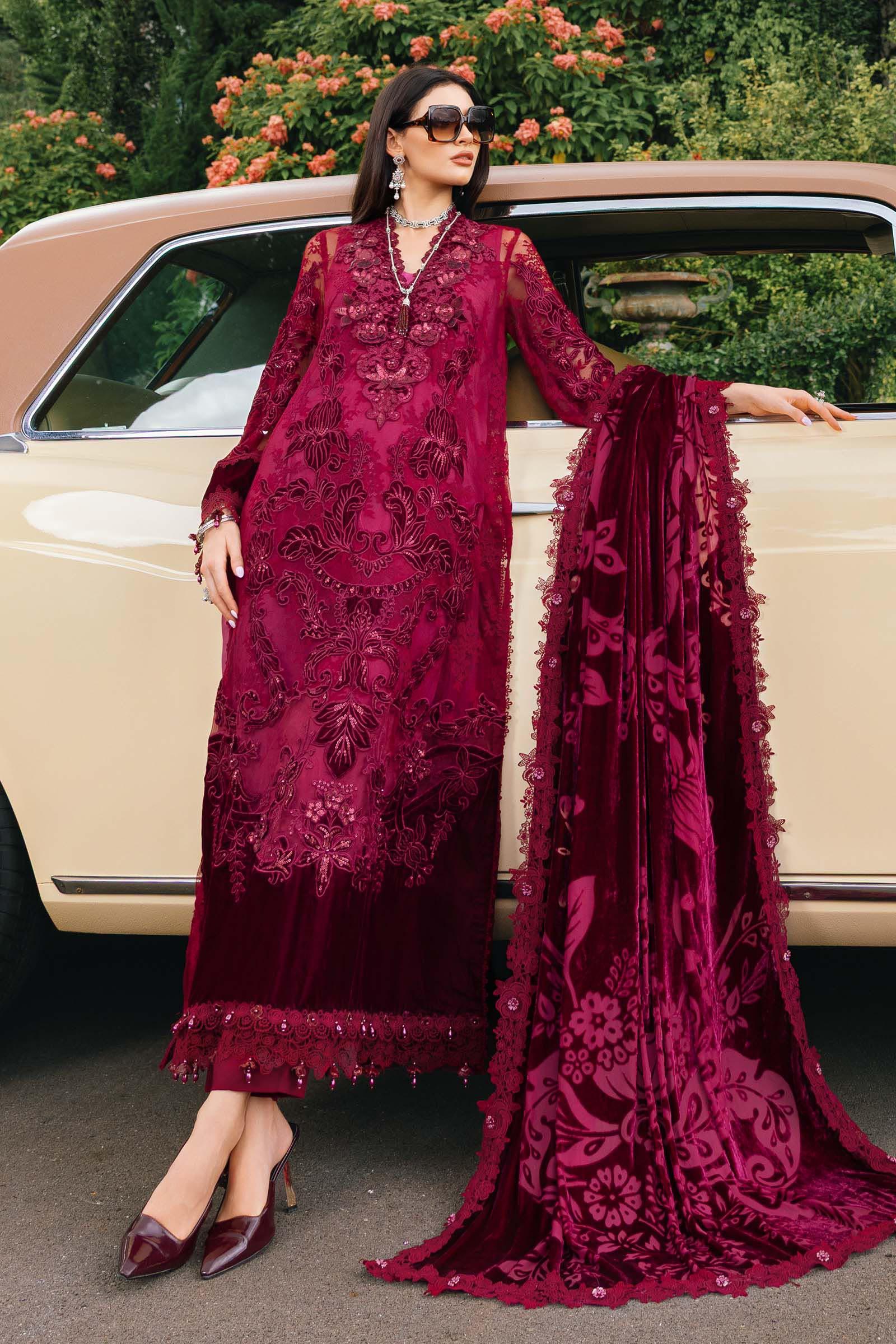 3 Piece Embroidered Chantilly Suit - Aqsa Fabrics