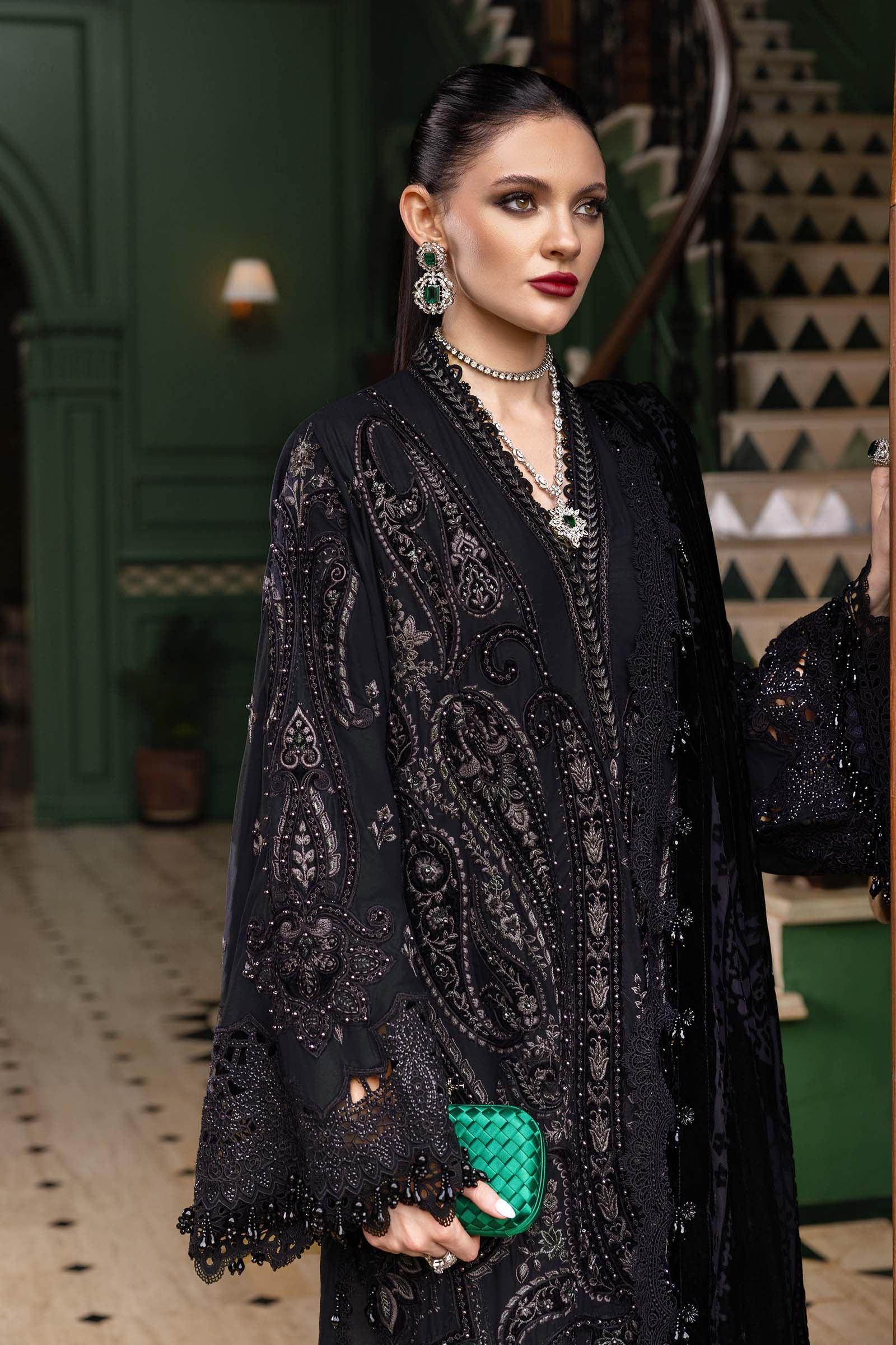 3 Piece Embroidered Linen Suit - Aqsa Fabrics