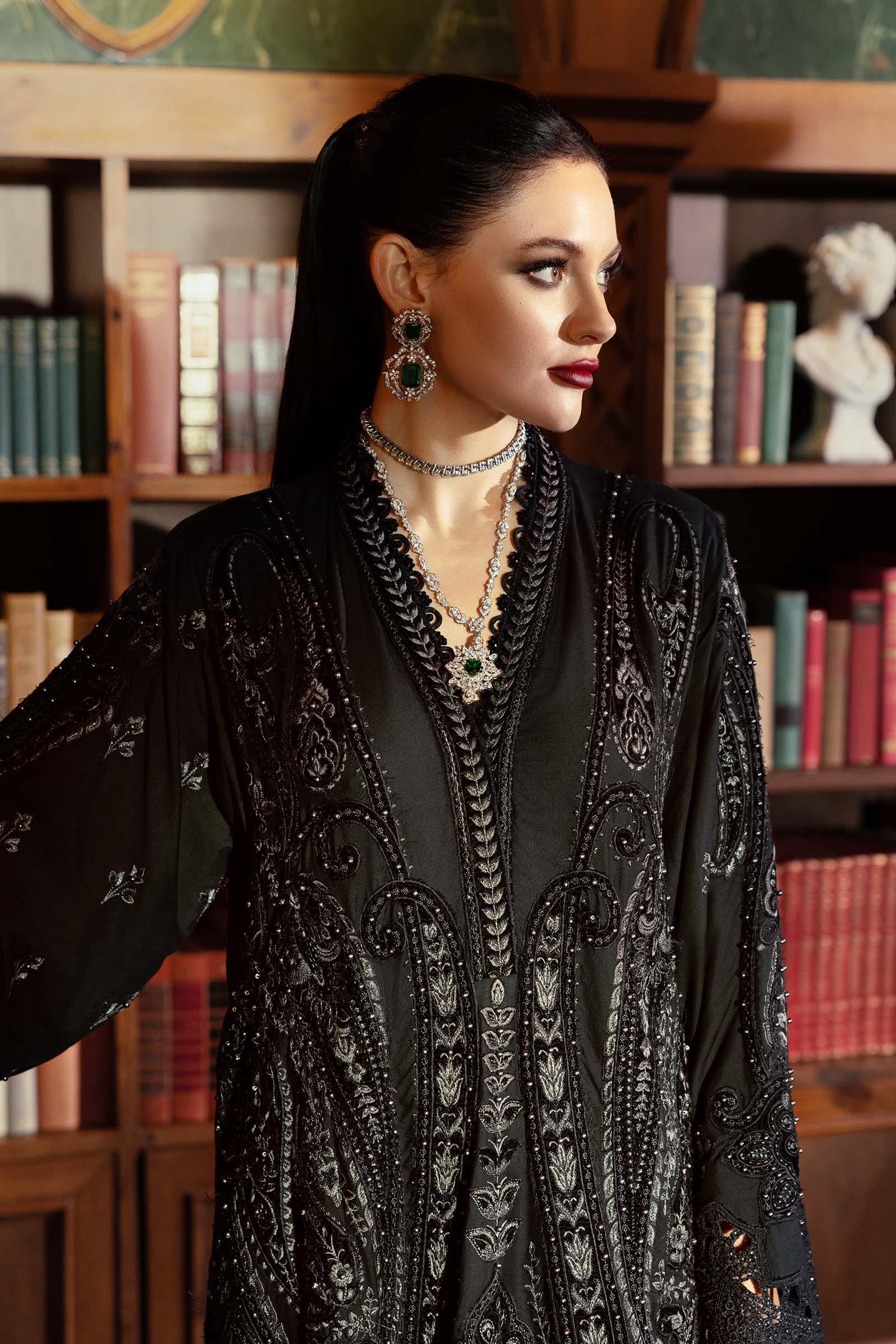 3 Piece Embroidered Linen Suit - Aqsa Fabrics