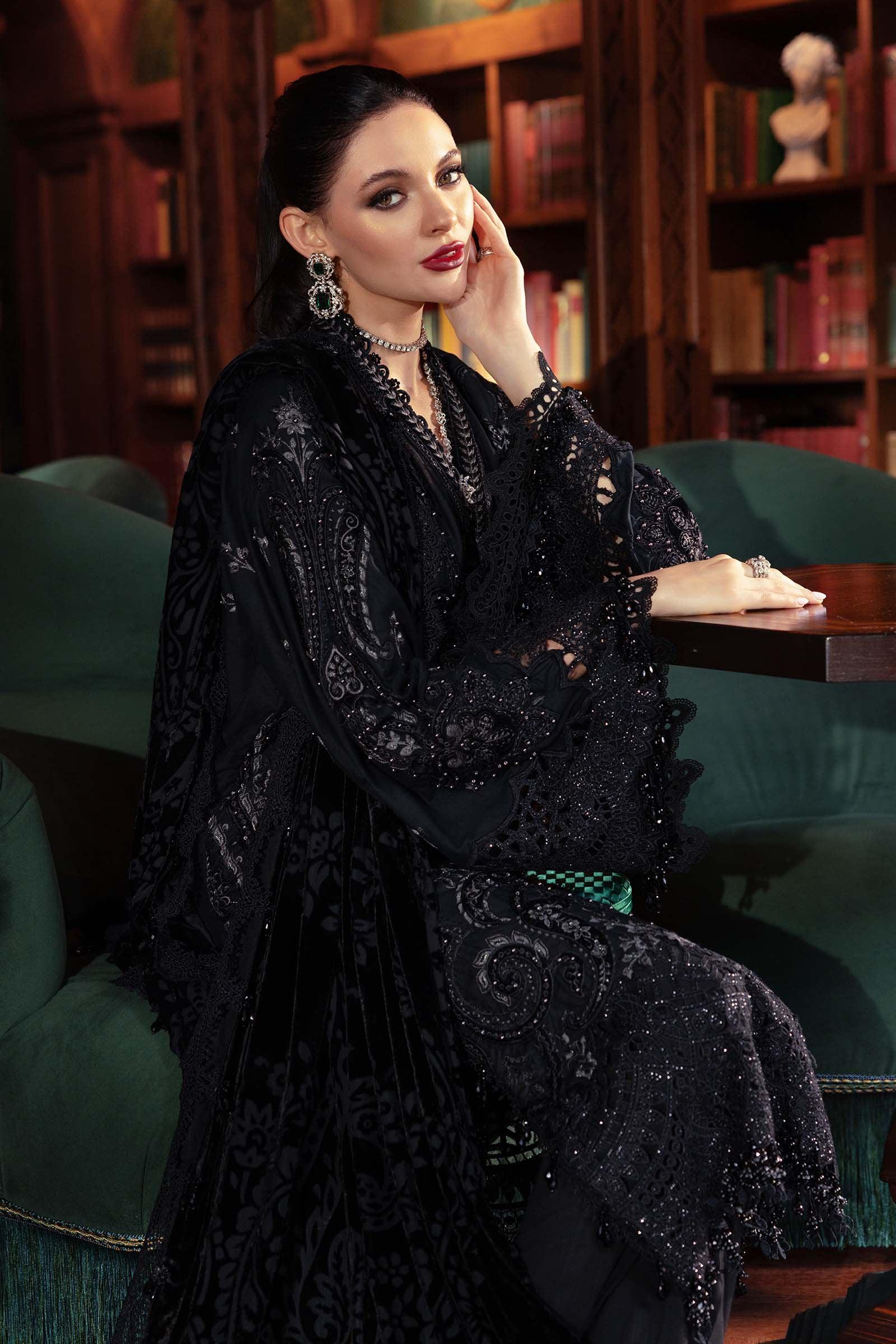 3 Piece Embroidered Linen Suit - Aqsa Fabrics