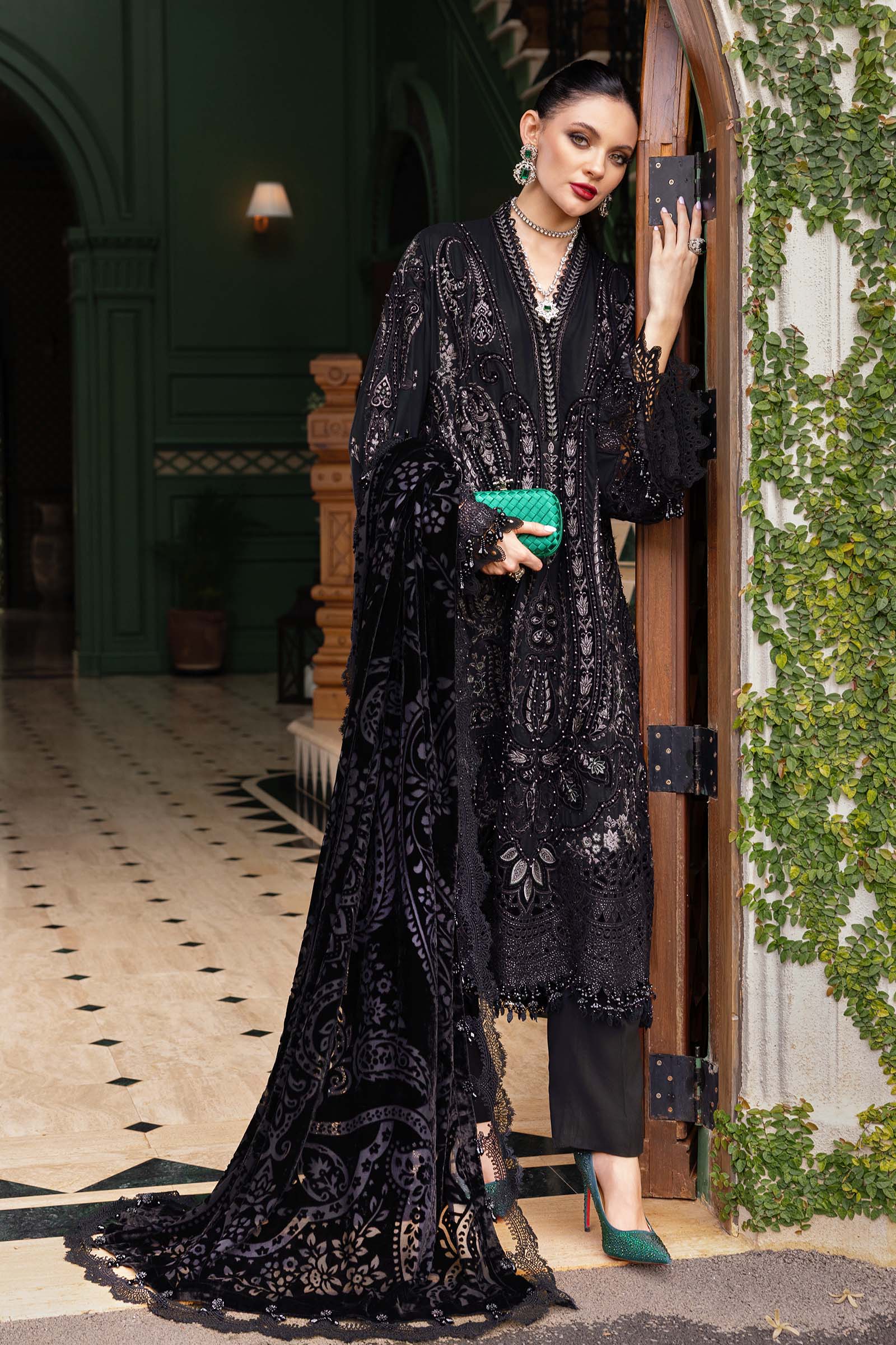 3 Piece Embroidered Linen Suit - Aqsa Fabrics