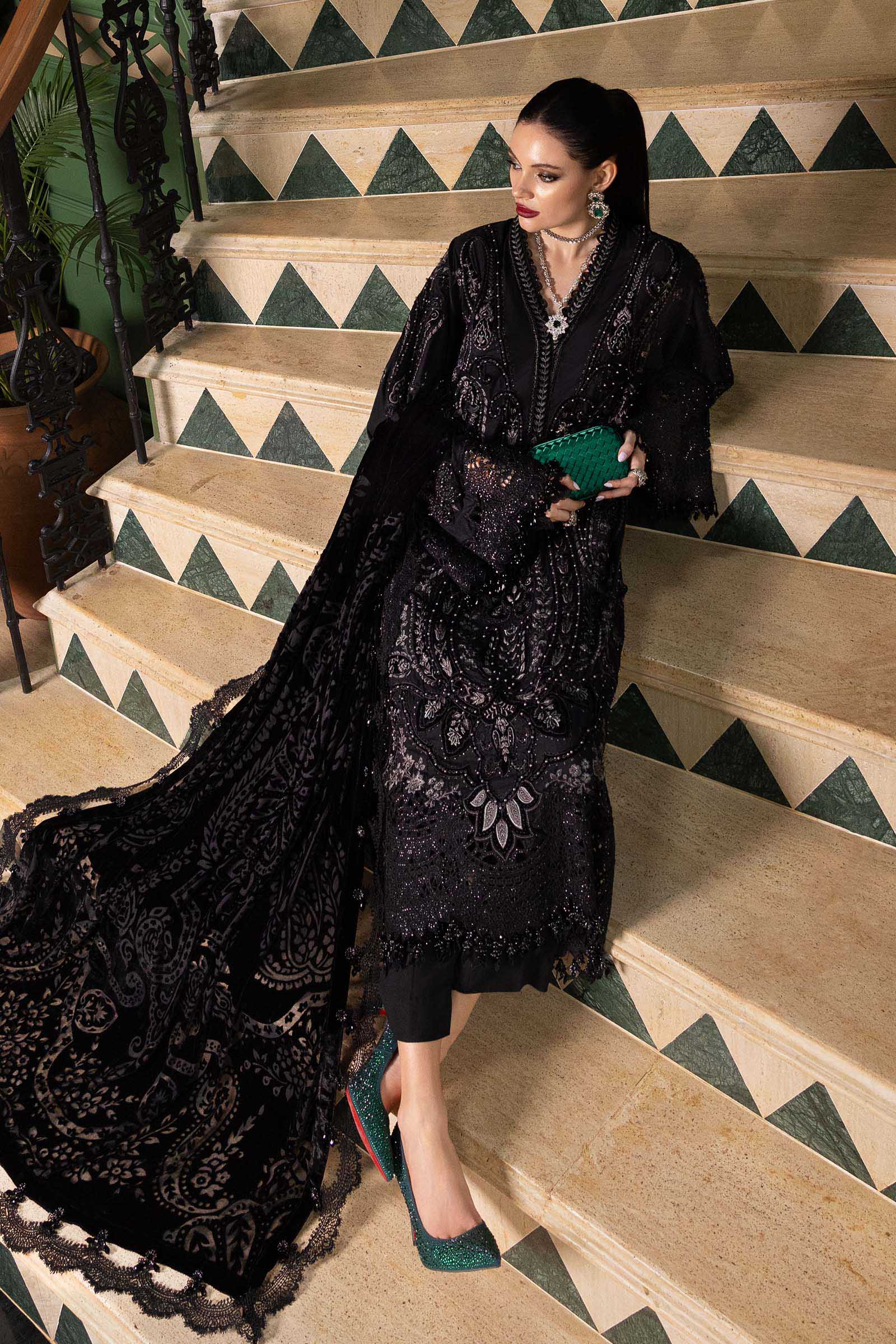 3 Piece Embroidered Linen Suit - Aqsa Fabrics