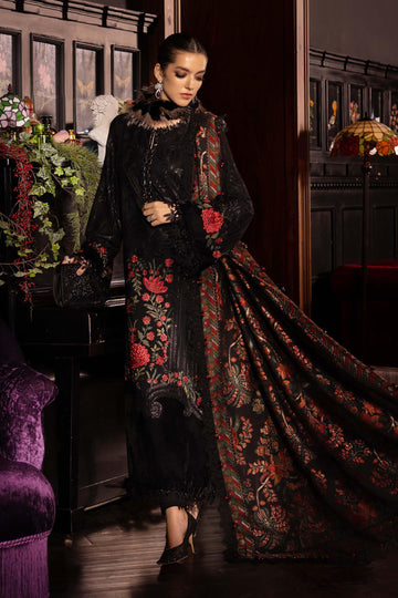 3 Piece Embroidered Linen Suit - Aqsa Fabrics