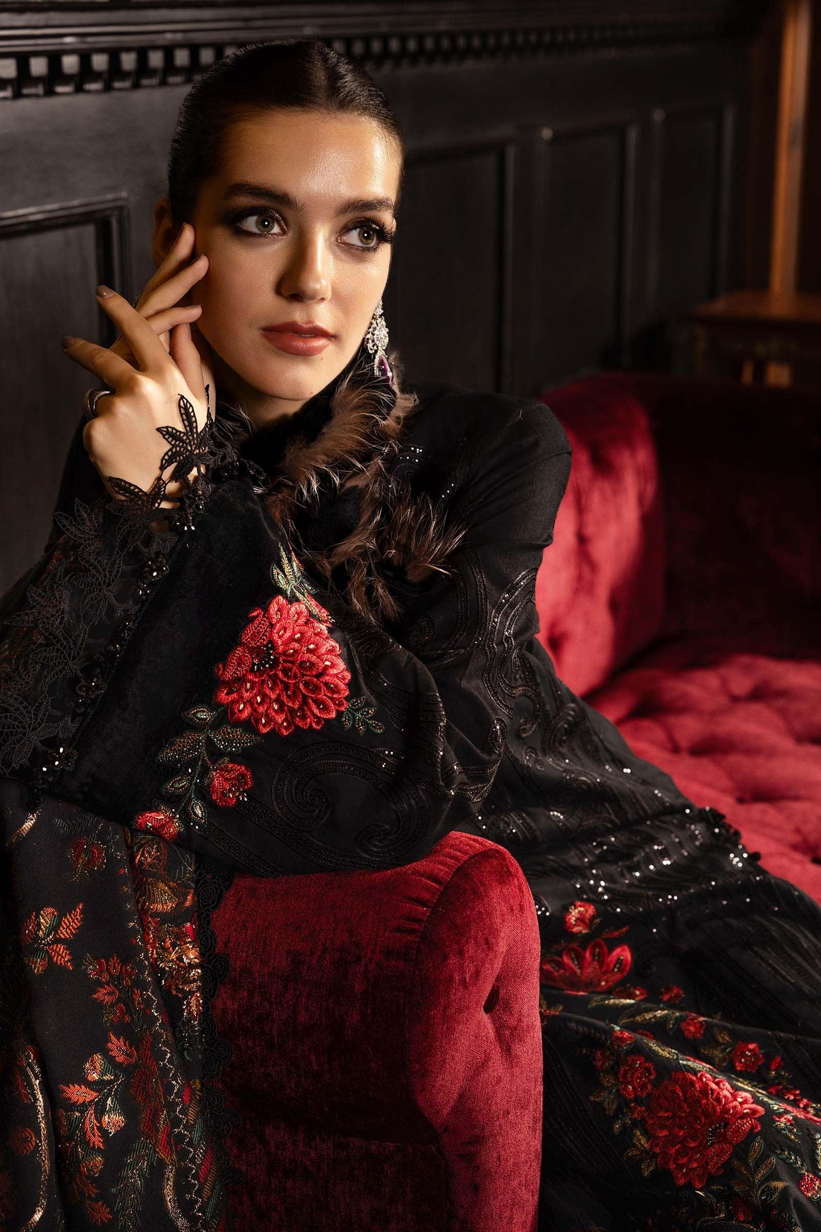3 Piece Embroidered Linen Suit - Aqsa Fabrics