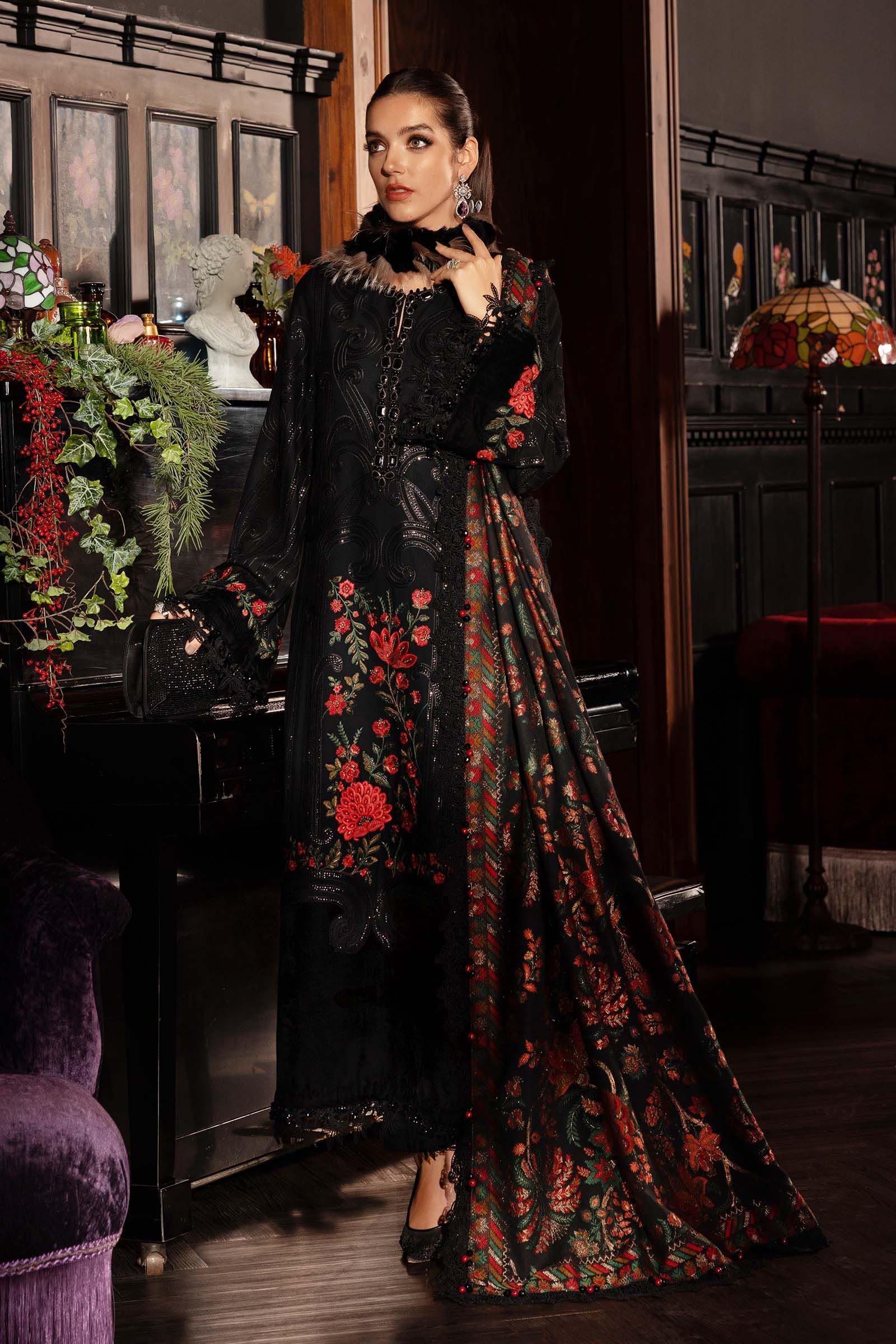 3 Piece Embroidered Linen Suit - Aqsa Fabrics