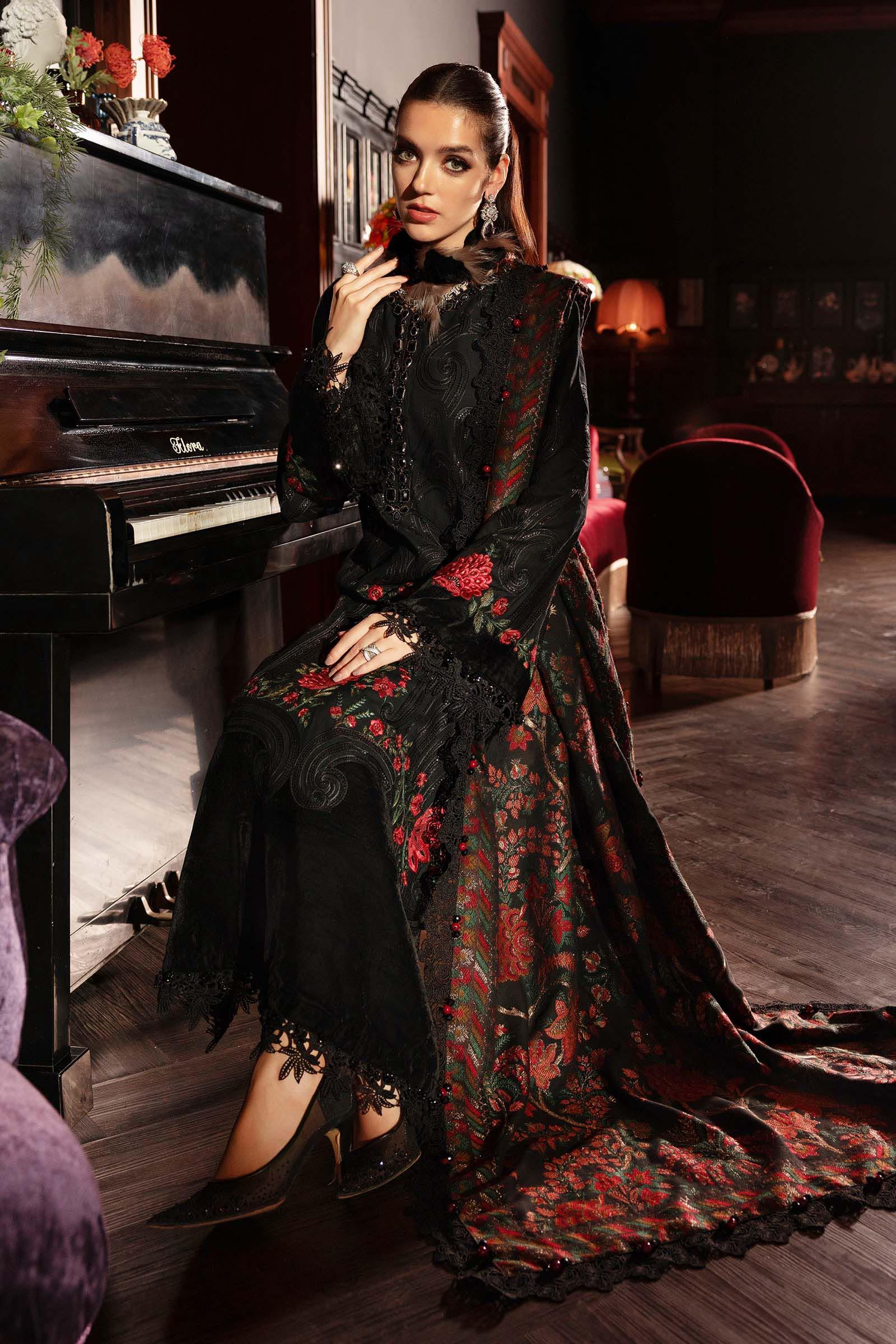 3 Piece Embroidered Linen Suit - Aqsa Fabrics