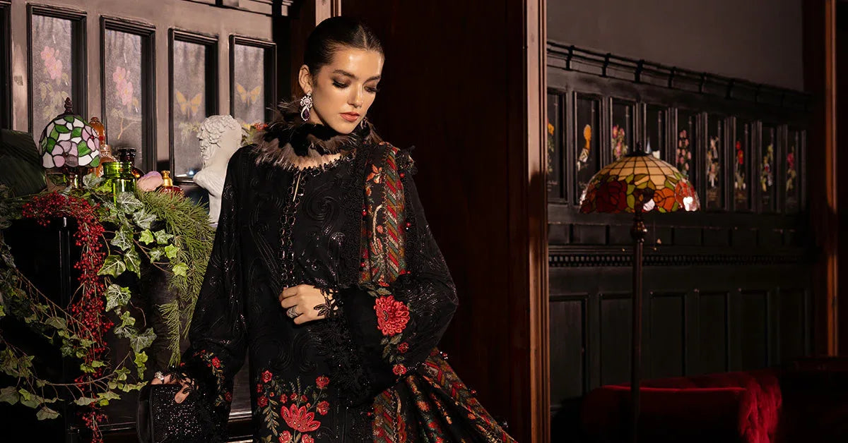 3 Piece Embroidered Linen Suit - Aqsa Fabrics