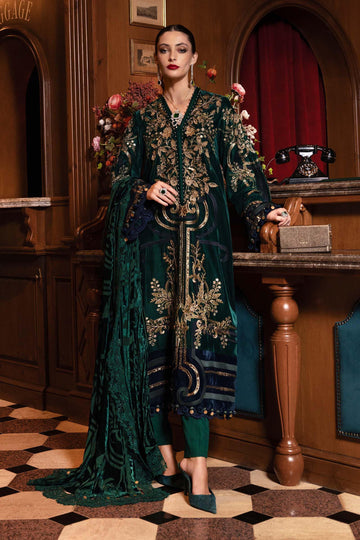 3 Piece Embroidered Velvet Suit - Aqsa Fabrics