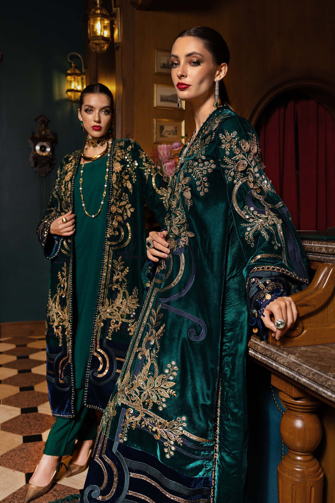 3 Piece Embroidered Velvet Suit - Aqsa Fabrics