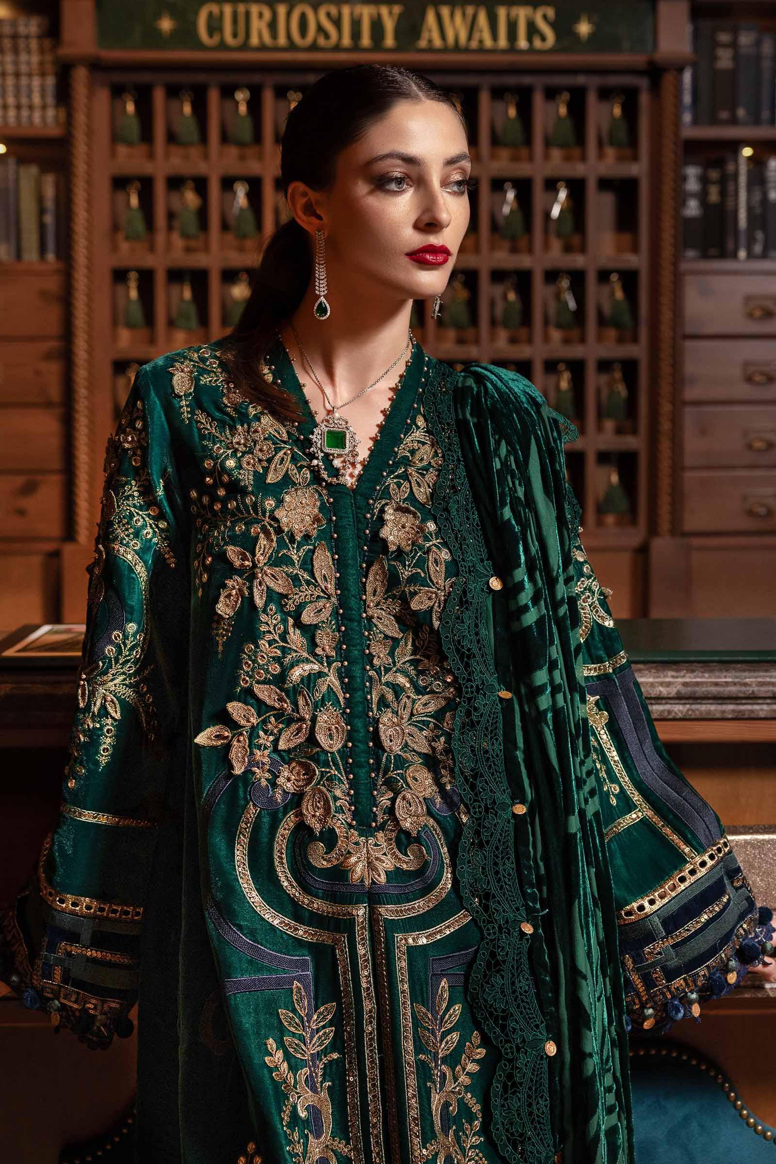 3 Piece Embroidered Velvet Suit - Aqsa Fabrics