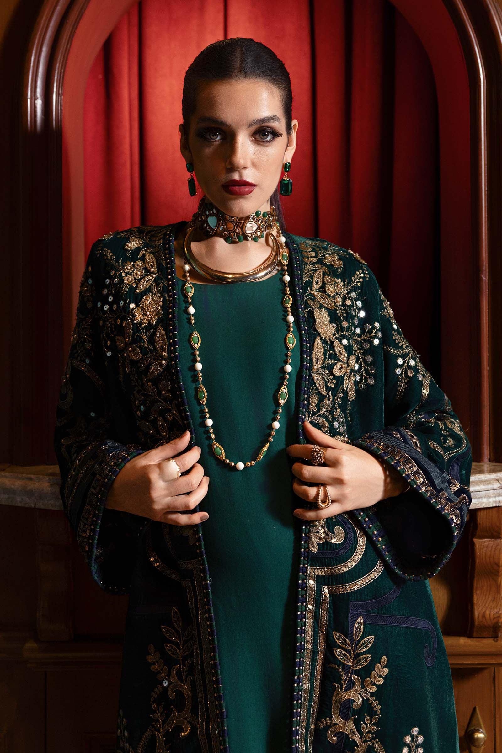 3 Piece Embroidered Velvet Suit - Aqsa Fabrics