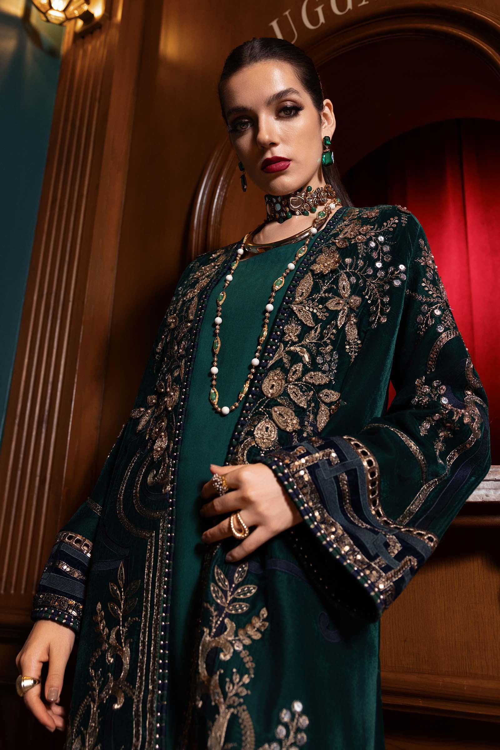 3 Piece Embroidered Velvet Suit - Aqsa Fabrics