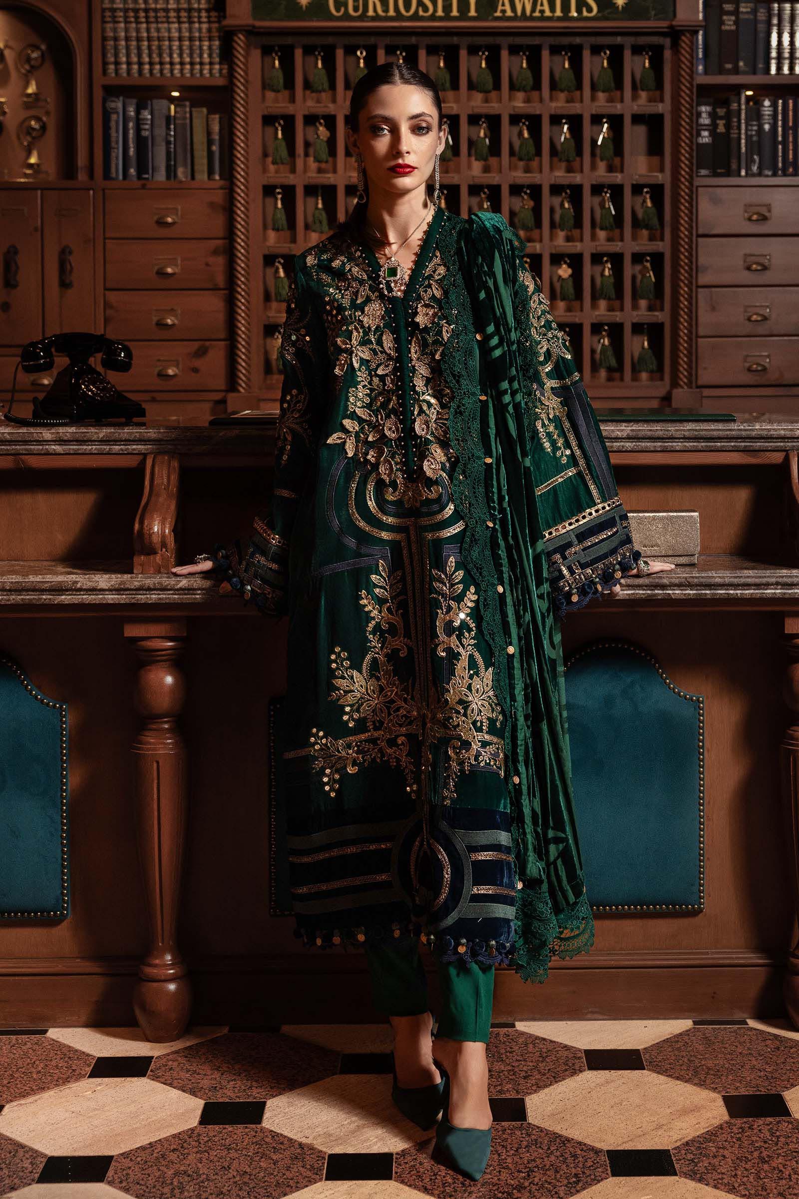 3 Piece Embroidered Velvet Suit - Aqsa Fabrics