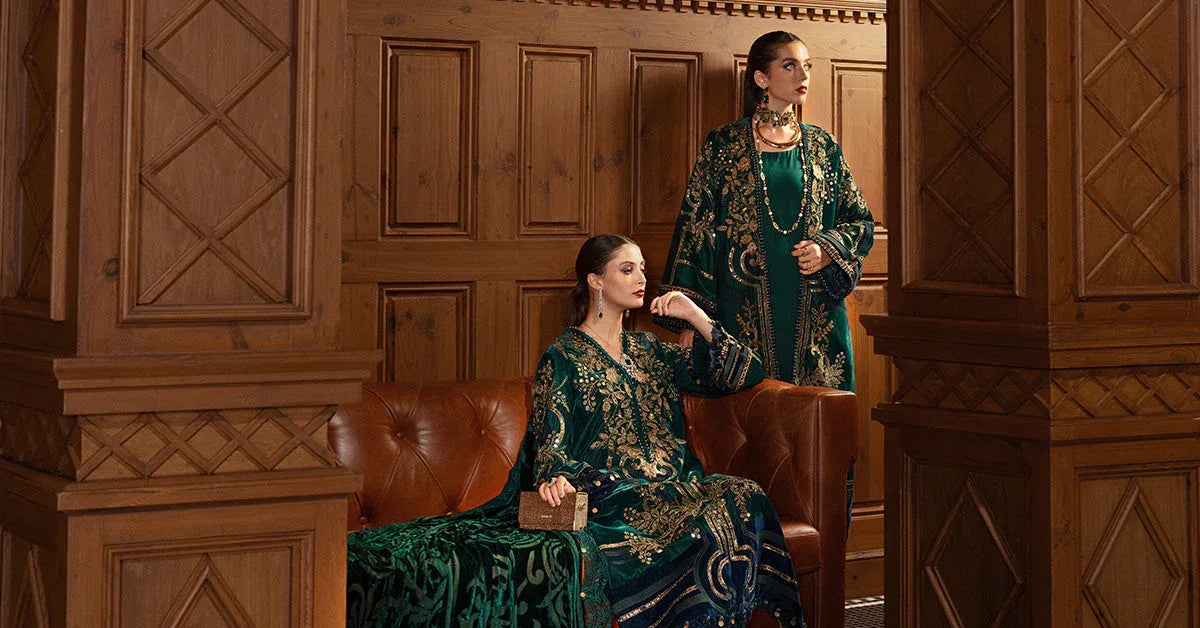3 Piece Embroidered Velvet Suit - Aqsa Fabrics