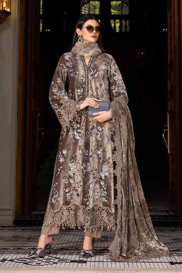 3 Piece Embroidered Velvet Suit - Aqsa Fabrics