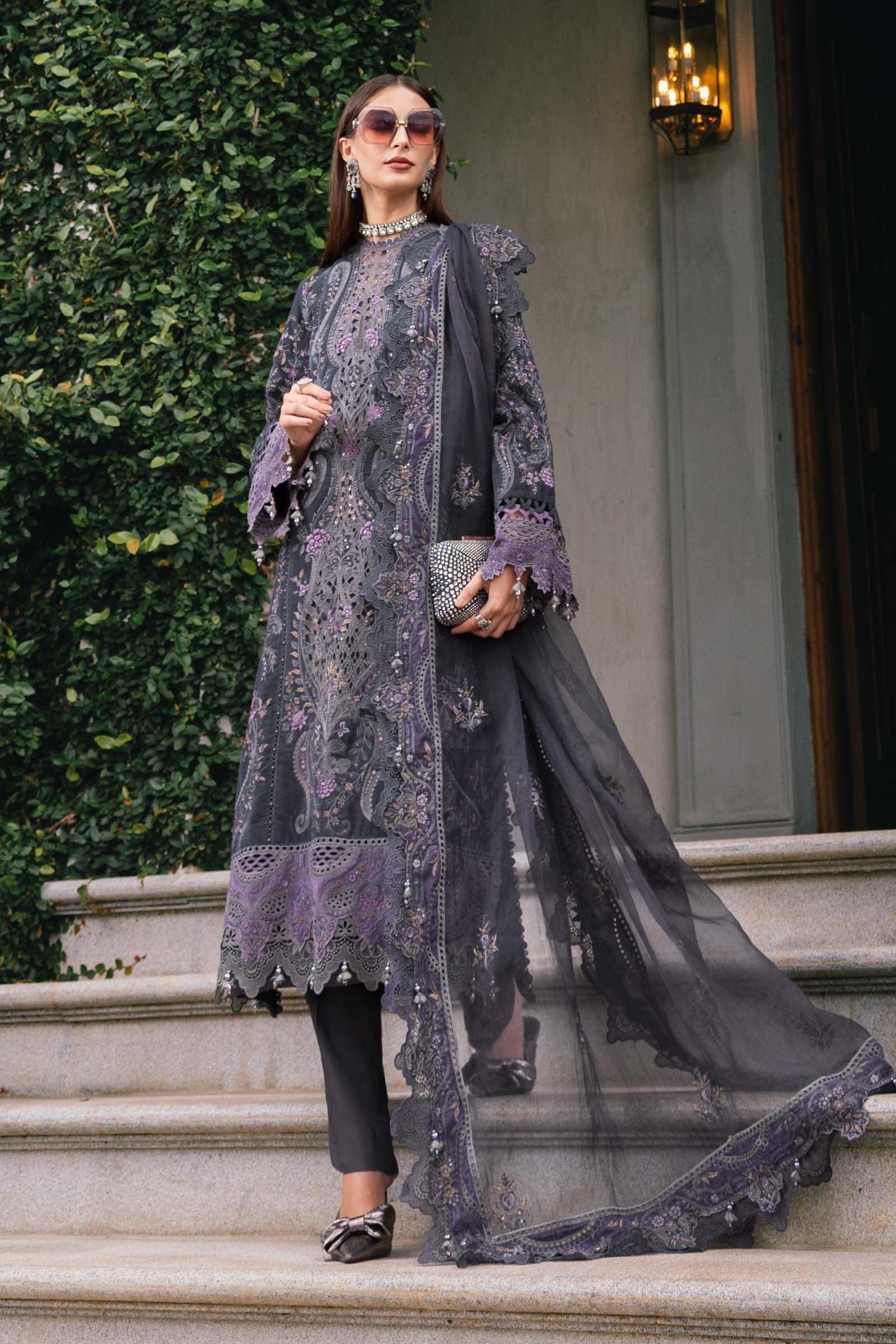 3 Piece Embroidered Velvet Suit - Aqsa Fabrics