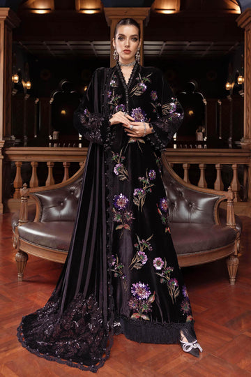 3 Piece Embroidered Velvet Suit - Aqsa Fabrics
