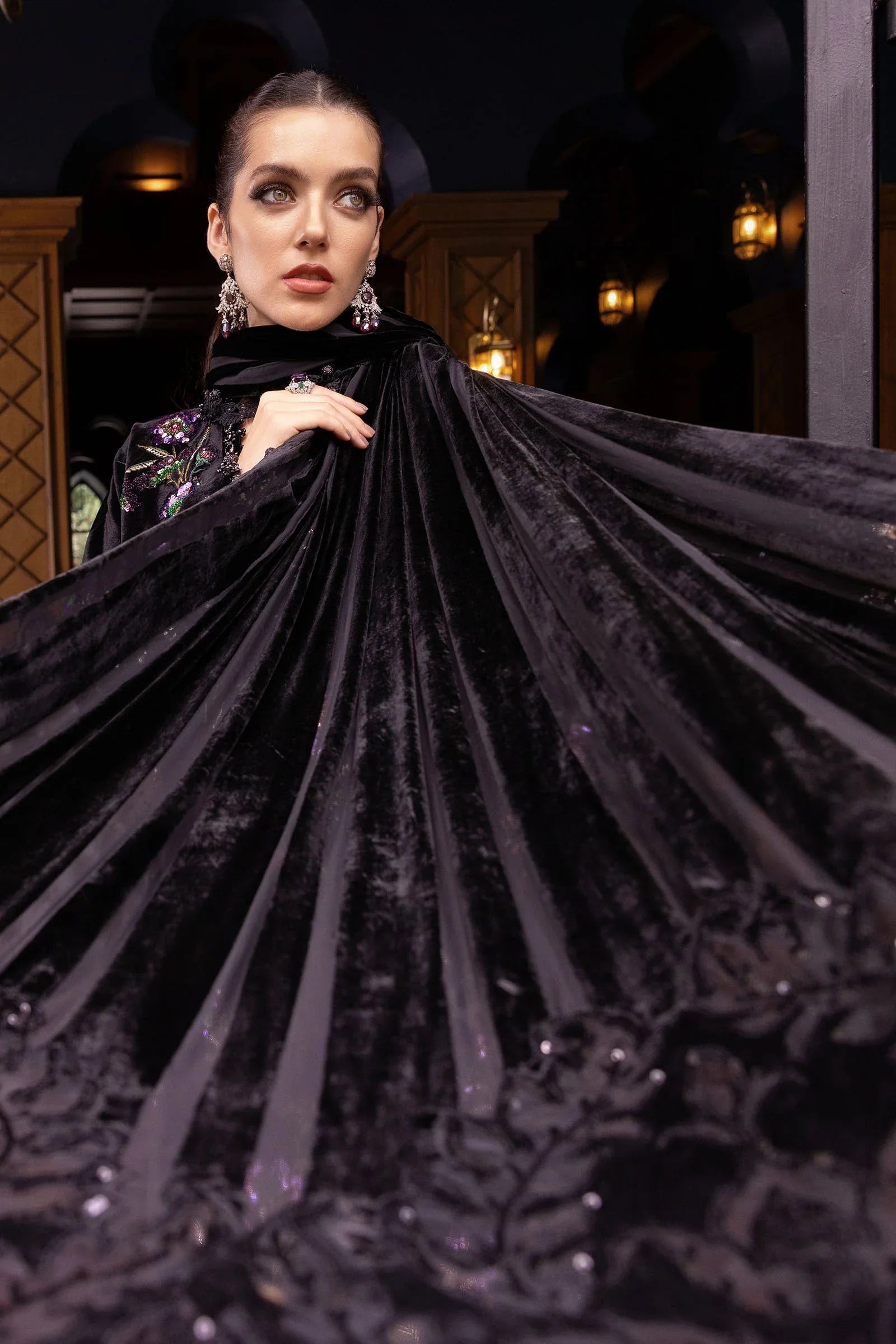 3 Piece Embroidered Velvet Suit - Aqsa Fabrics