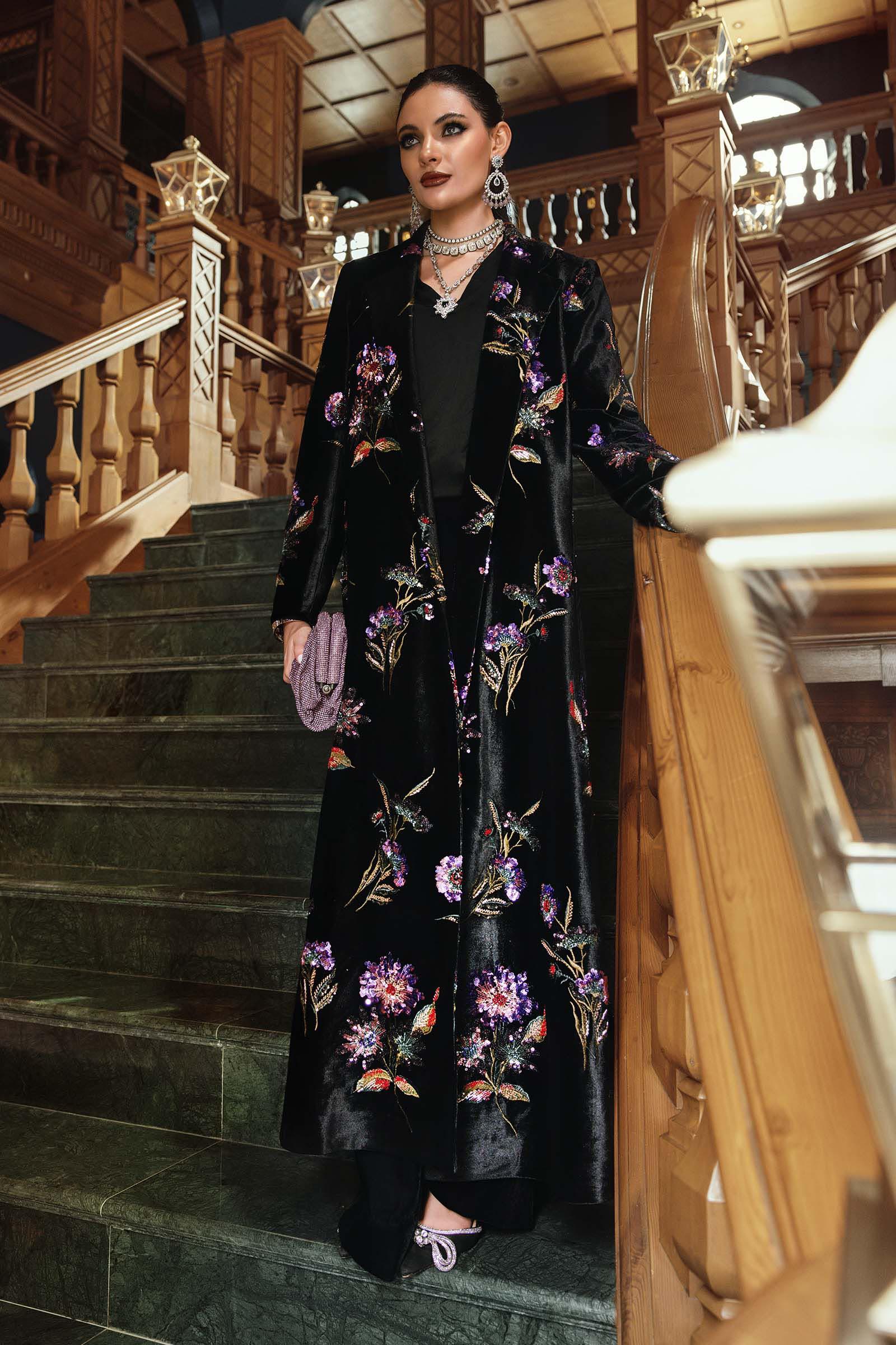 3 Piece Embroidered Velvet Suit - Aqsa Fabrics